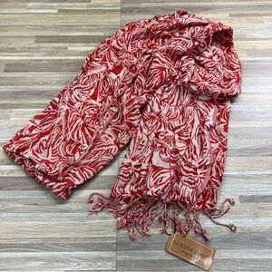 Gold Coast Viscose Scarf NWT Red White 24x60 - JN270